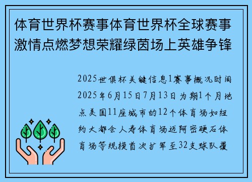 体育世界杯赛事体育世界杯全球赛事激情点燃梦想荣耀绿茵场上英雄争锋
